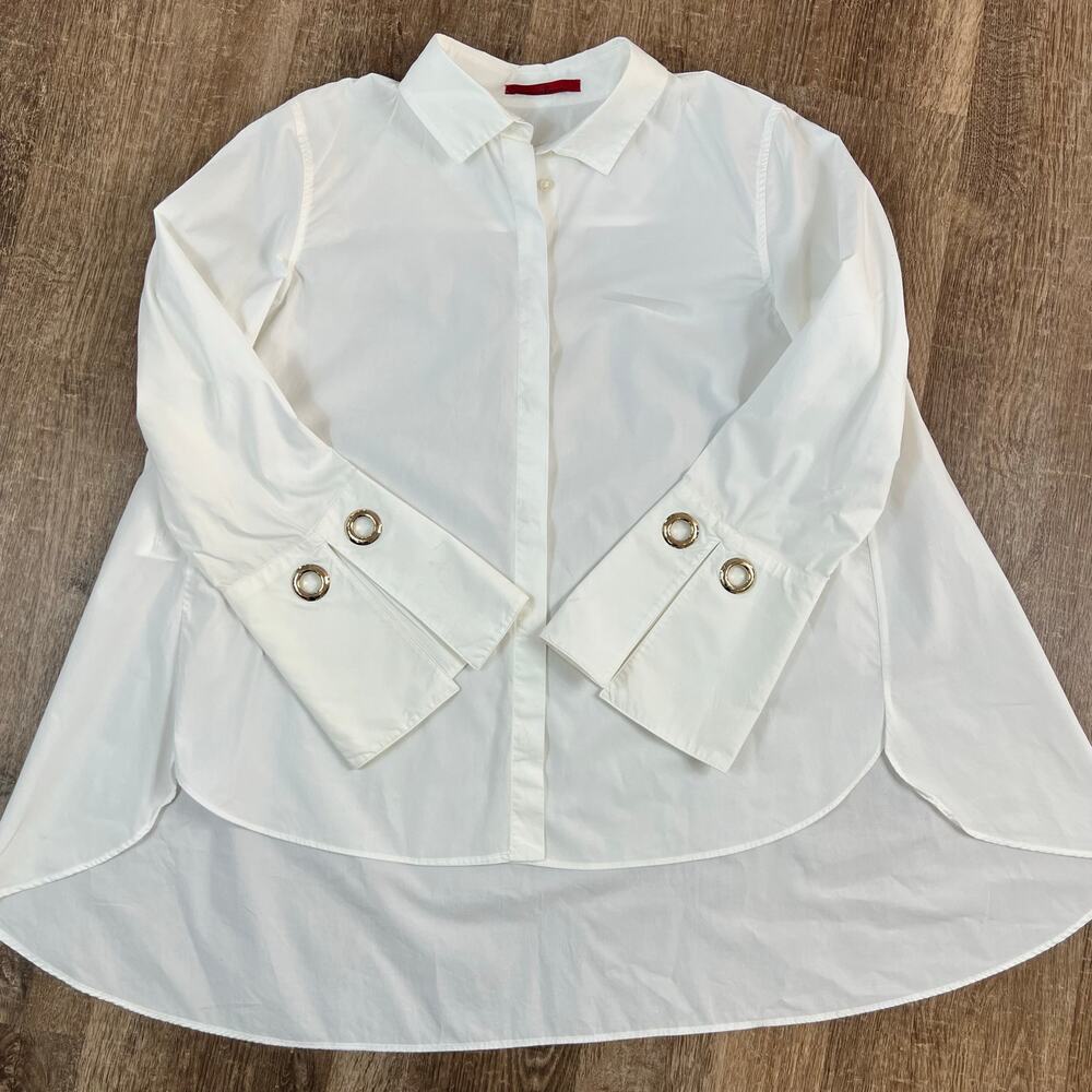 Carolina Herrera White Button Up Shirt Sleeve Ring Decal Oversized Fit - Picture 4 of 7